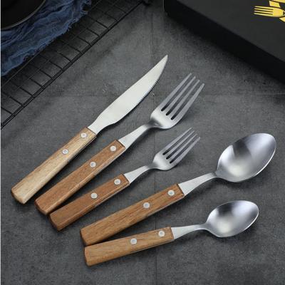 wooden handle 304 stainless steel silver spoon and fork cutlery set 